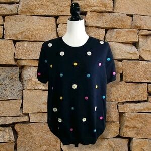 Leo & Ugo Women's Sweater Size 8 US 100% Cotton Knit Polka Dot Flowers